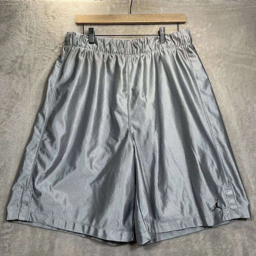 Air Jordan Shiny Silky Dazzle Basketball Shorts Silver Gray Mens XL